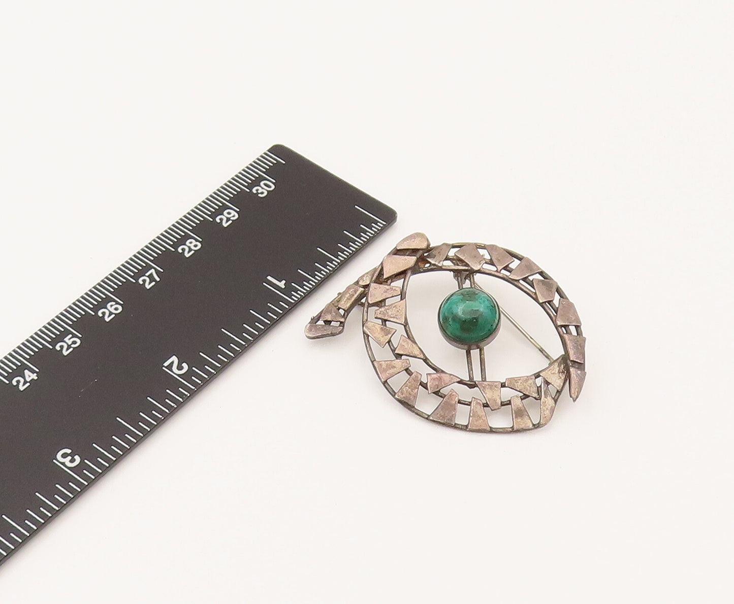 925 Silver Vintage Geometric Cutout Loop Chrysocolla Brooch Pin BP10212