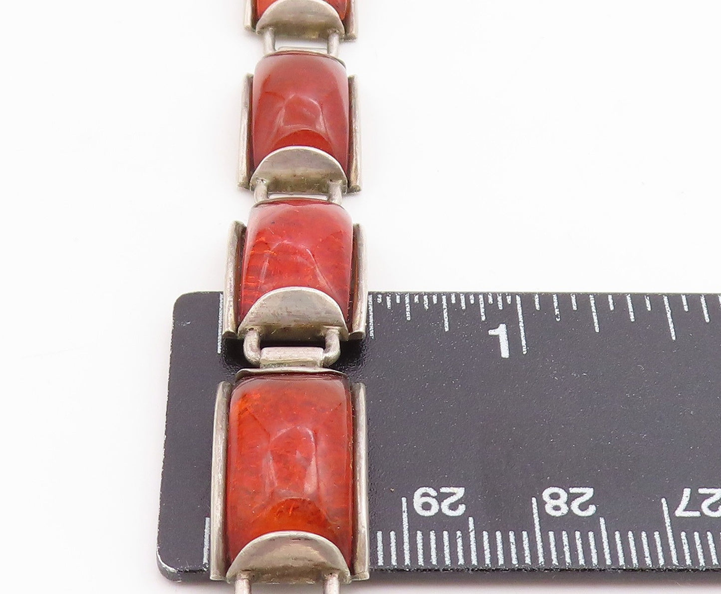 925 Sterling Silver Vintage Bracelet Classic Honey Amber Geometric Link BT11851