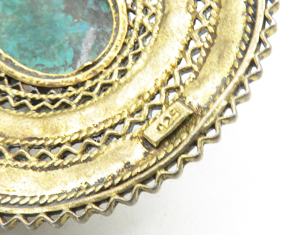 925 Sterling Silver Vintage Cabochon Cut Chrysocolla Floral Brooch Pin BP3961
