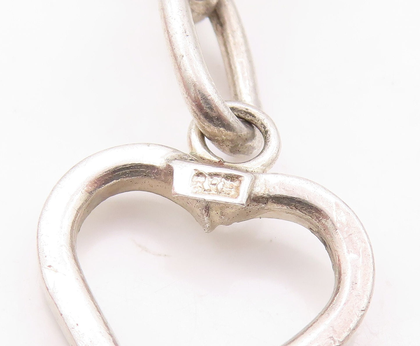 925 Sterling Silver Vintage Bracelet Minimalist Carved Dangling Hearts BT10928