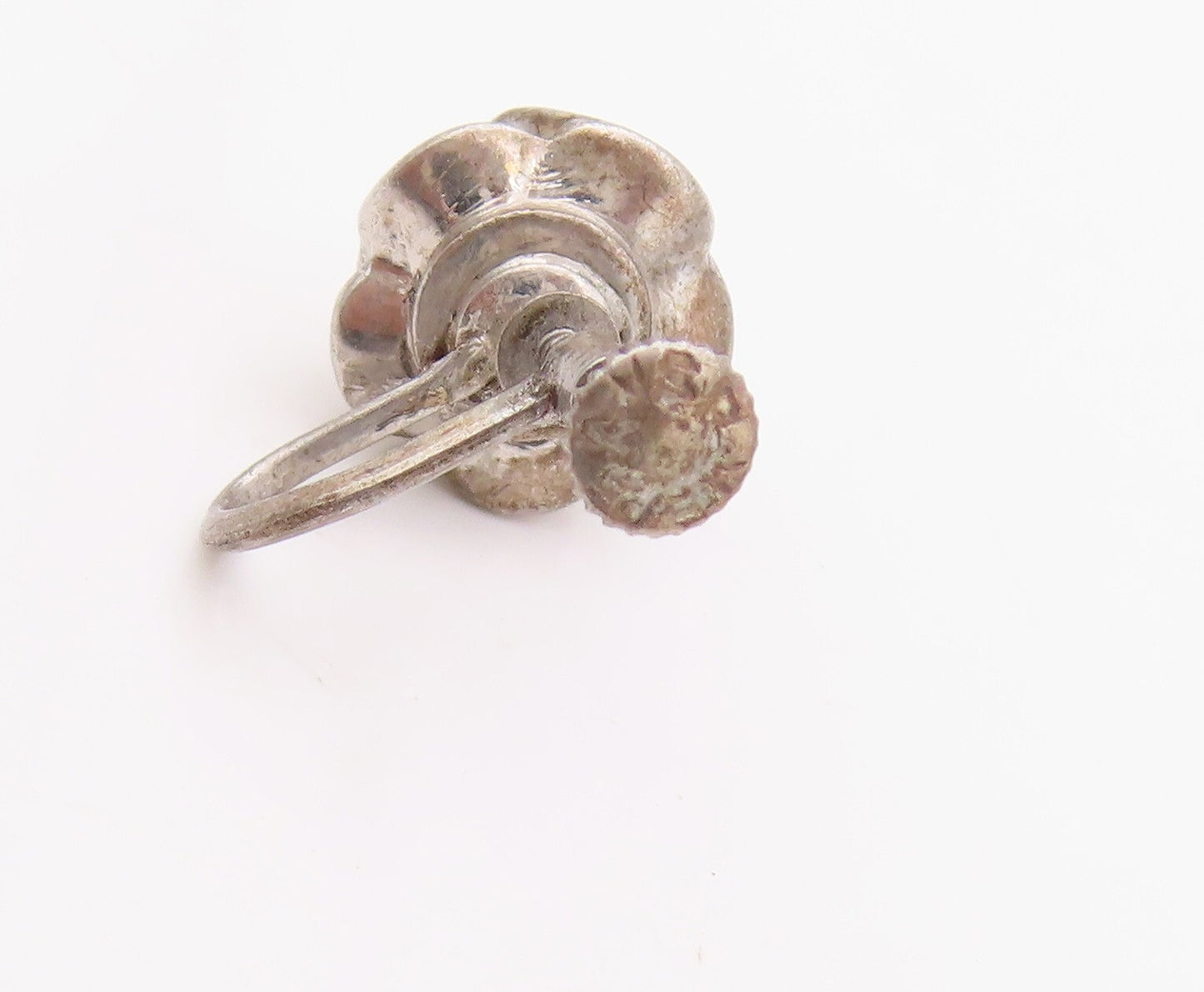 925 Sterling Silver Vintage Earrings Designer Dark Tone Pearl Studs EG13445