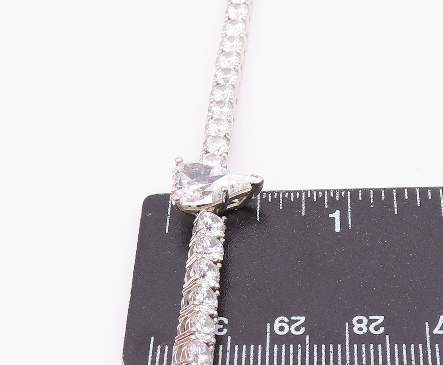 925 Sterling Silver Vintage Bracelet Heart Cut CZ Main Stone & CZ Band BT10203