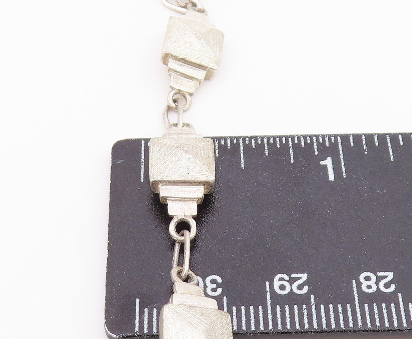 925 Sterling Silver Vintage Textured Graduated Square Chain Bracelet BT7037