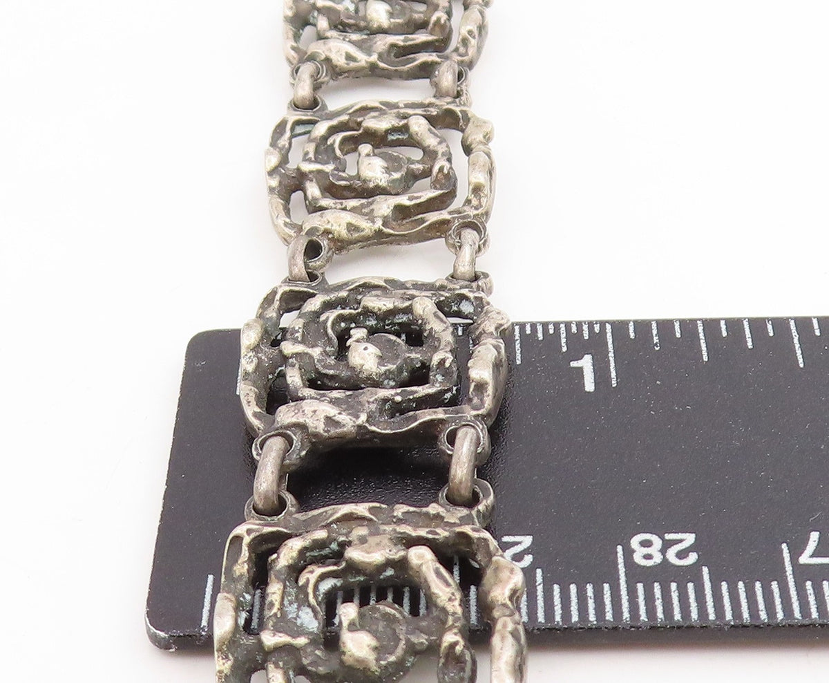 925 Sterling Silver Vintage Bracelet EUROPE Brutalist Design Panel Link BT11737