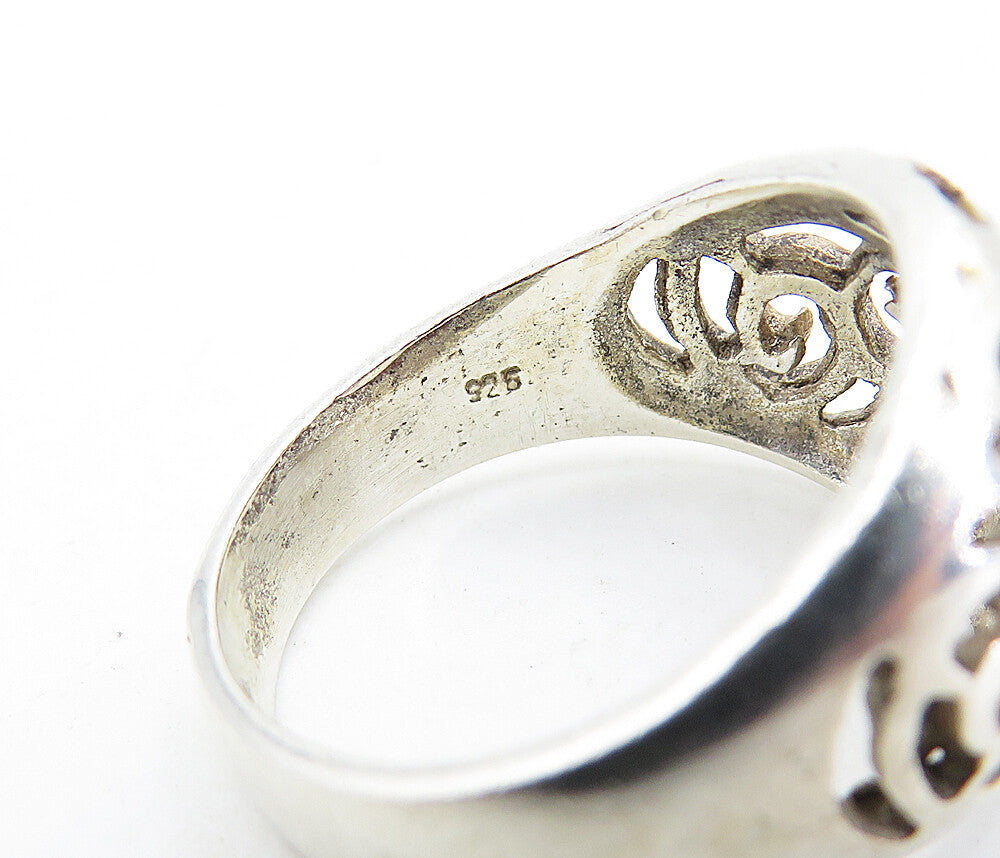 925 Sterling Silver Vintage Swirl Cutout Design Dome Band Ring Sz 7 RG6254