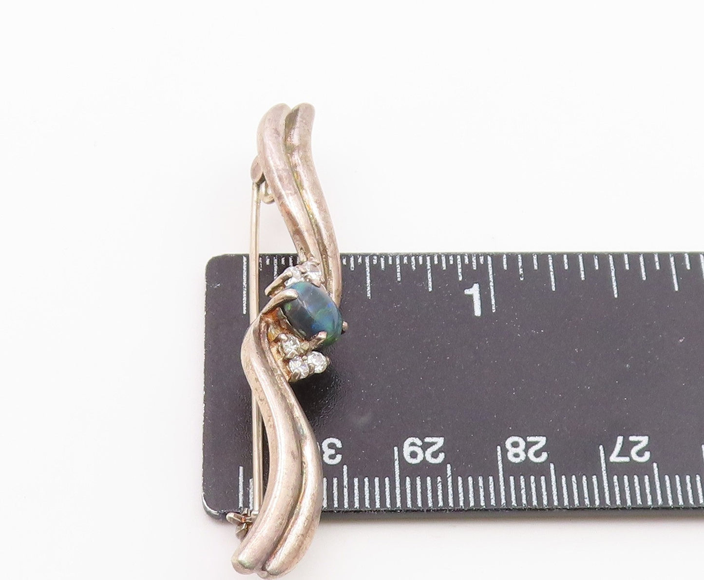 925 Sterling Silver Vintage Labradorite & Topaz Ribbon Brooch Pin BP7397
