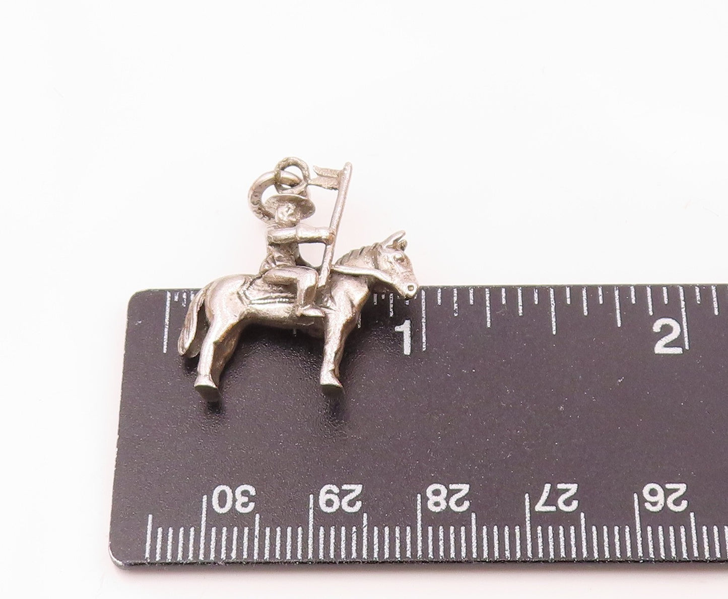 925 Sterling Silver Vintage Shiny Petite Man Riding Horse Pendant PT16383