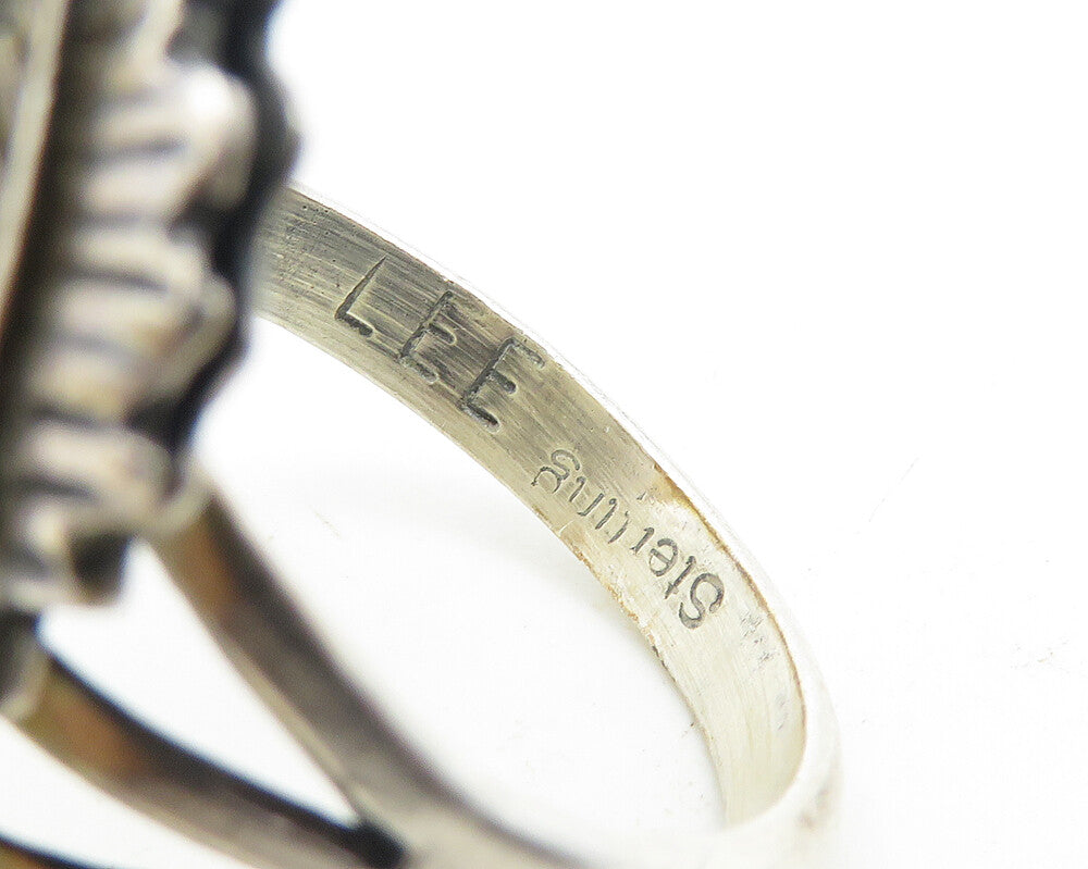 NAVAJO 925 Silver Vintage Floral Leaves Shiny Cocktail Ring Sz 7 RG18569