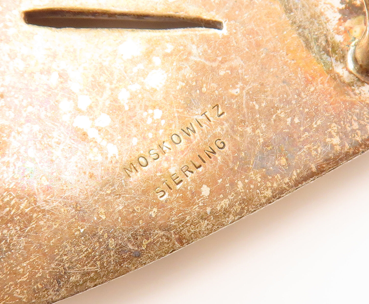 MOSKOWITZ 925 Silver Vintage Heavy Split Rectangle Carved Belt Buckle TR3668