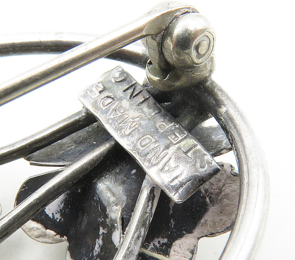 925 Sterling Silver Vintage Handmade Shiny Floral Motif Brooch Pin BP6152