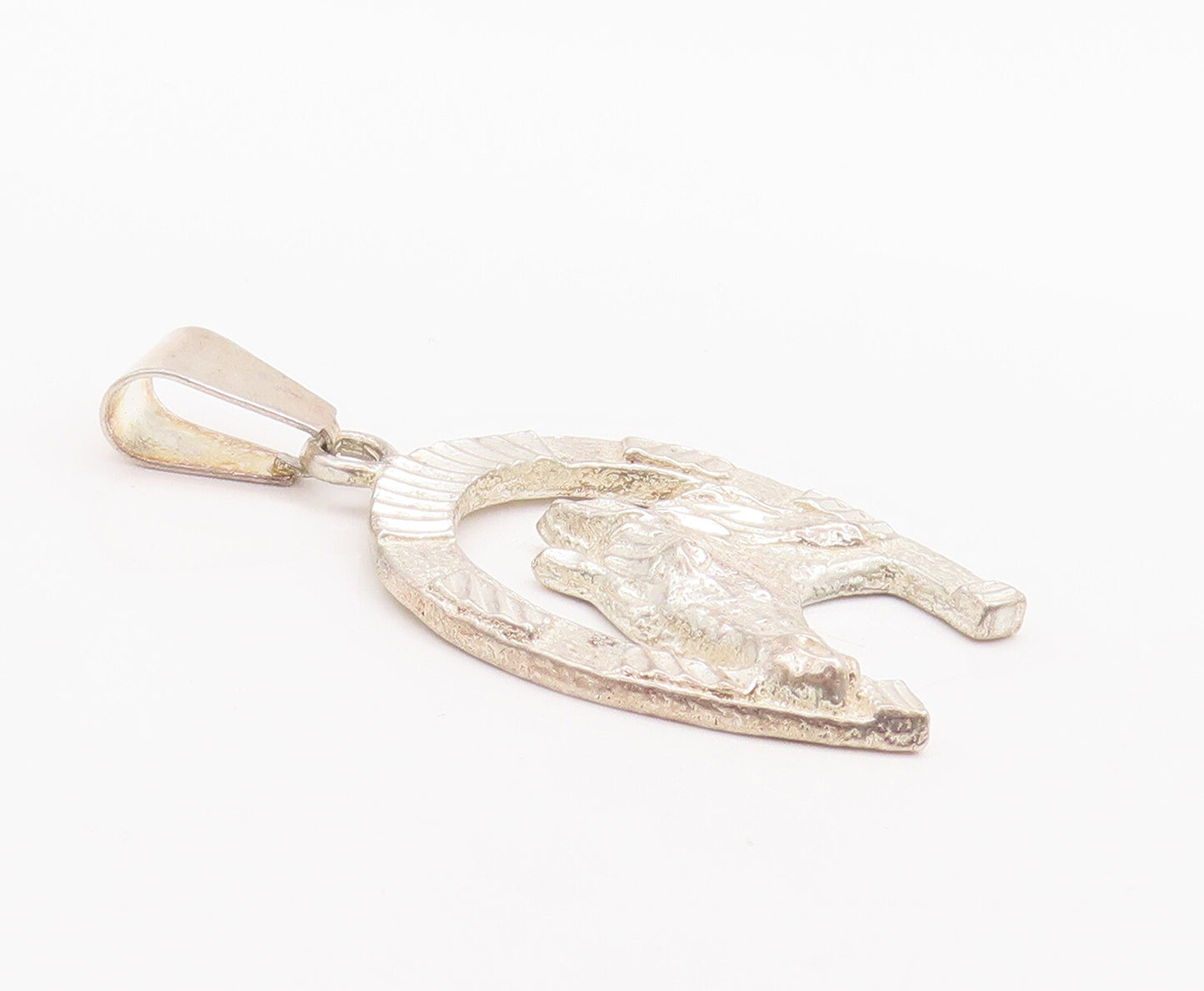 925 Sterling Silver Vintage Pendant Cutout Horse Face Framed Horse Shoe PT22777