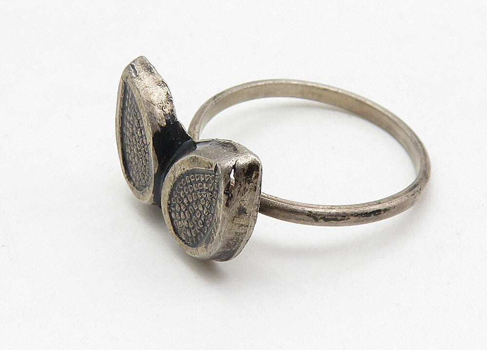 925 Sterling Silver Vintage Dark Tone Floral Leaves Band Ring Sz 5 RG10517