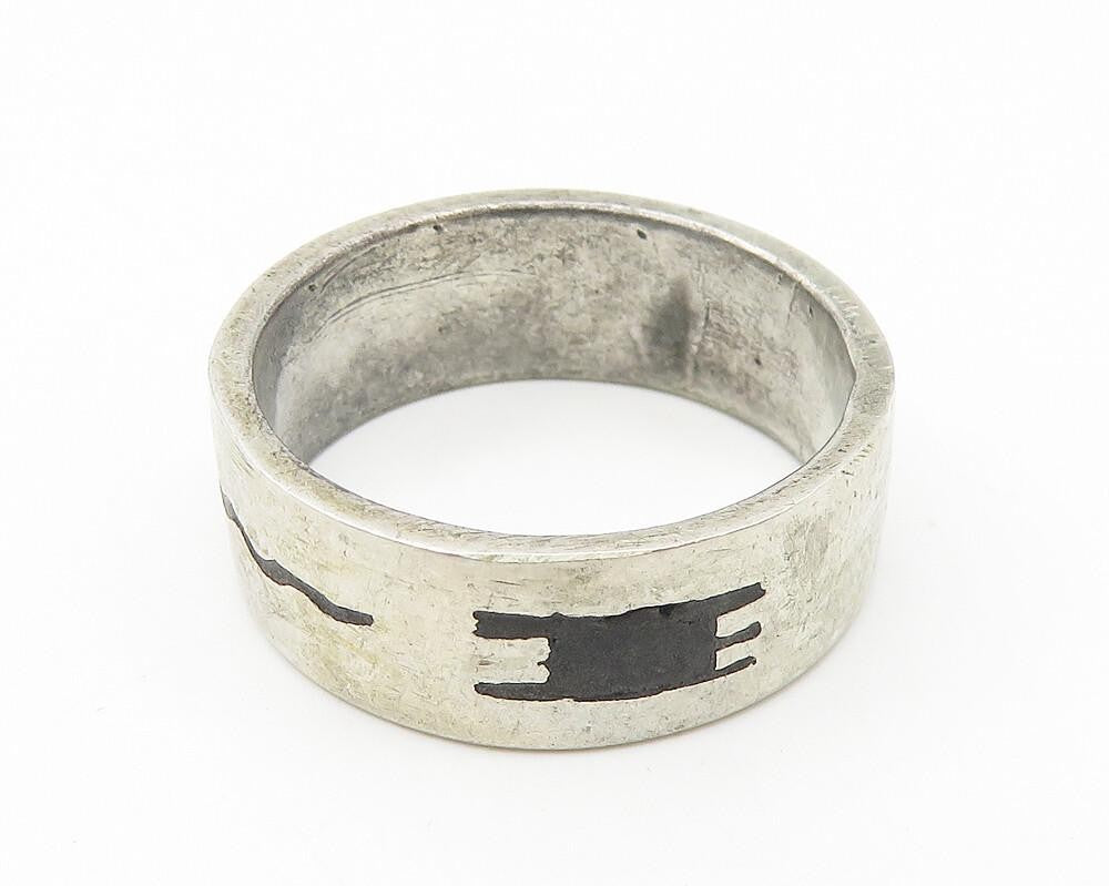 925 Sterling Silver Vintage Love Heart Scribble Smooth Band Ring Sz 8 RG10712