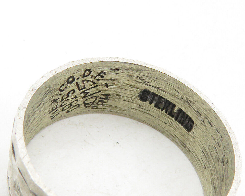 MEXICO 925 Silver Vintage Shiny Etched Infinity Detail Band Ring Sz 7 RG9871