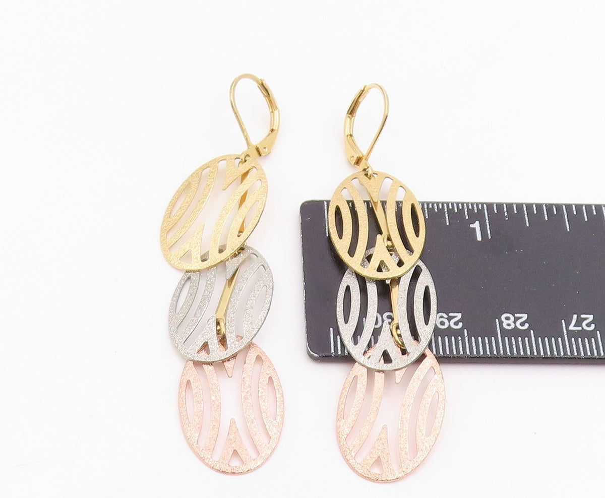 925 Sterling Silver Vintage Earrings Multi Tone Openwork Oval Dangle EG14248
