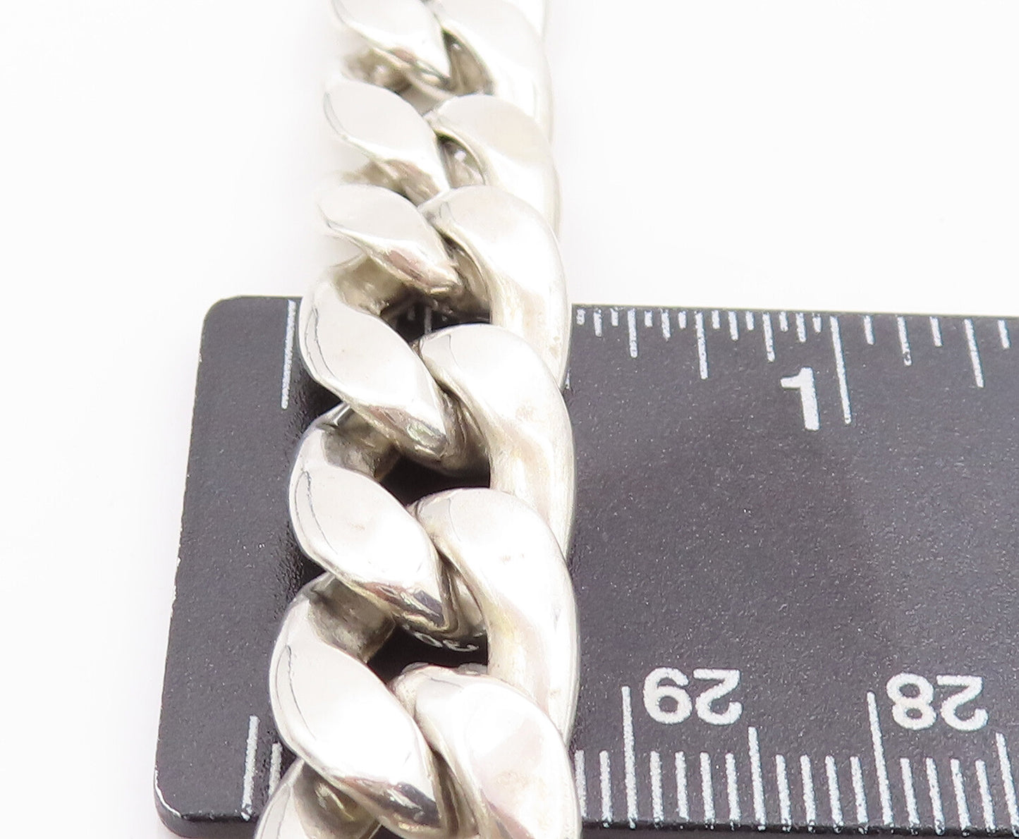 925 Sterling Silver Vintage Necklace Solid Carved Flat Curb Link Chain NE4284