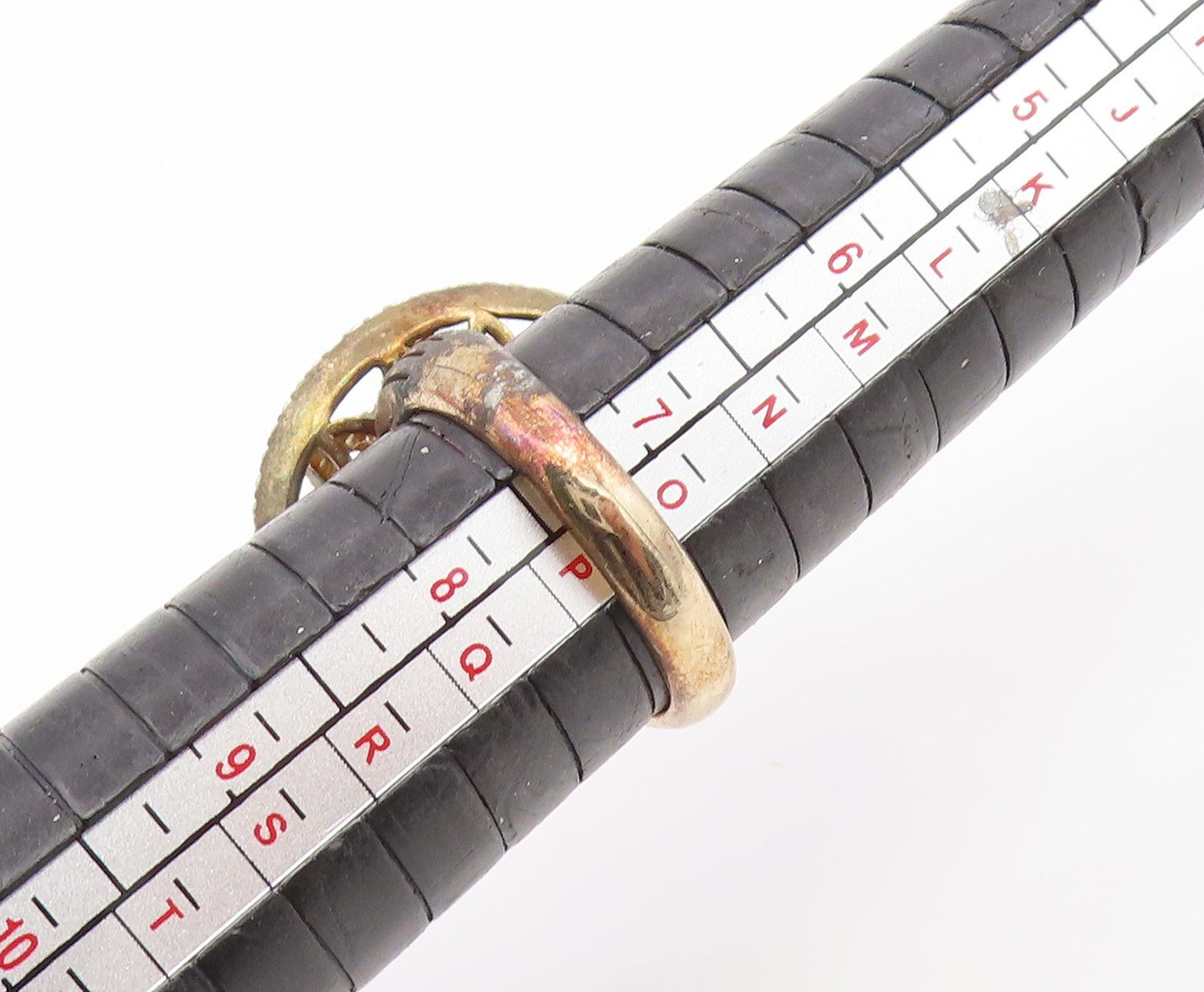 925 Sterling Silver Vintage Ring Gold Plated Floral Circle Band Sz 7.5 RG35226