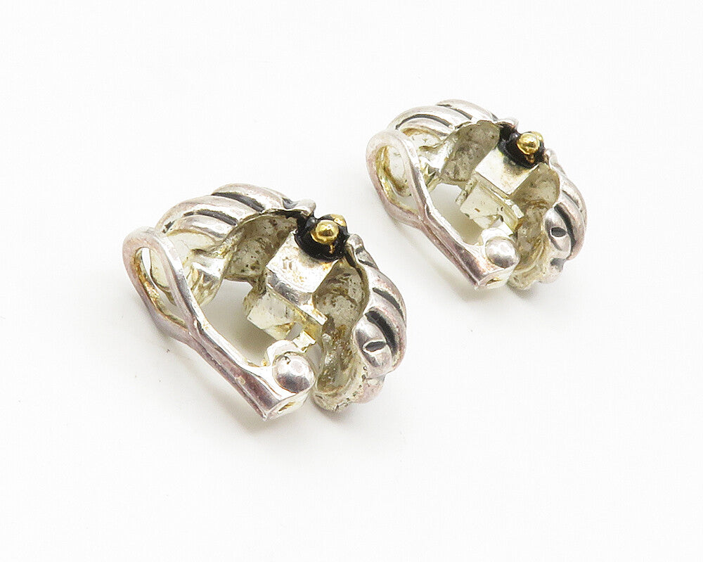 925 Sterling Silver Vintage Two Tone Shiny Non Pierce Drop Earrings EG7148