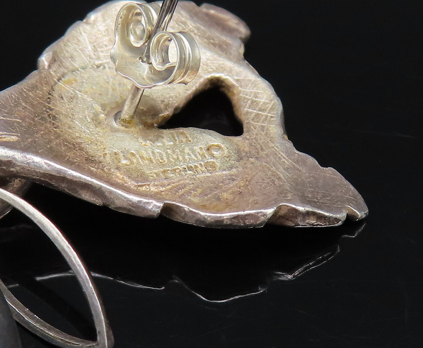 CELIA LANDMAN 925 Silver Vintage Two Leaves & Stone Dangle Earrings EG12240