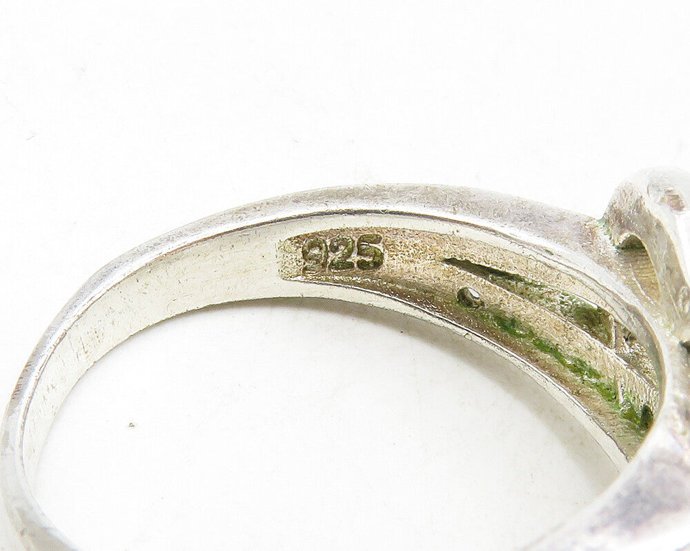 925 Sterling Silver Vintage Topaz Love Heart Split Band Ring Sz 9 RG9954