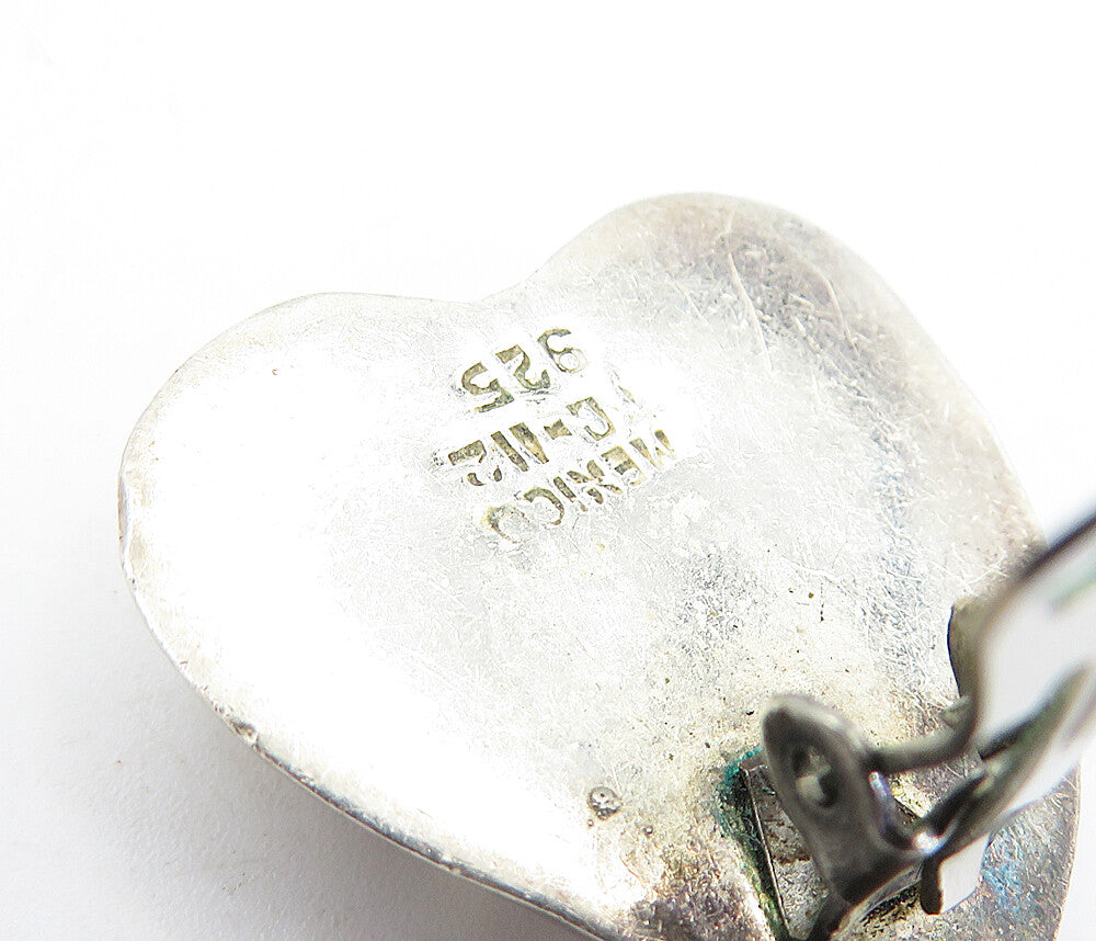 MEXICO 925 Sterling Silver Vintage Love Heart Non Pierce Earrings EG2866