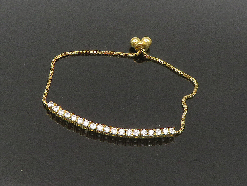 Gold Over 925 Silver Cubic Zirconia Adjustable Child Box Chain Bracelet BT1102