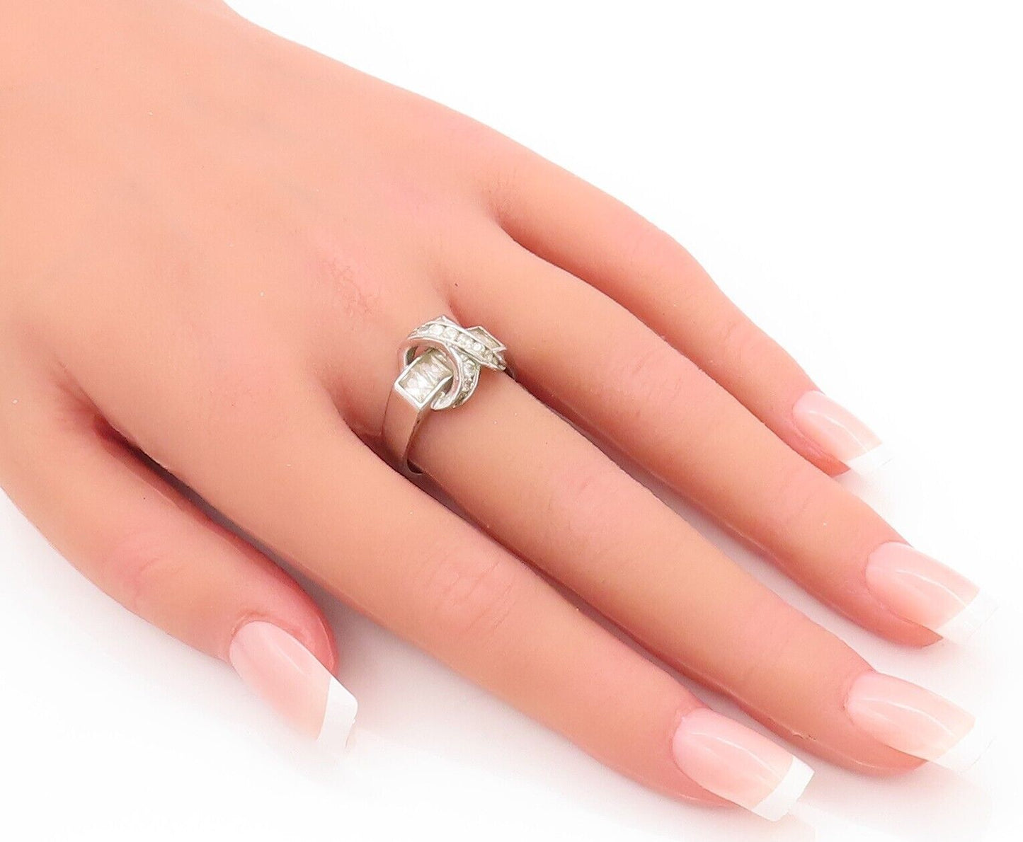 925 Sterling Silver Vintage Ring Designer Carved Rings CZ Inlay Sz 8 RG28321