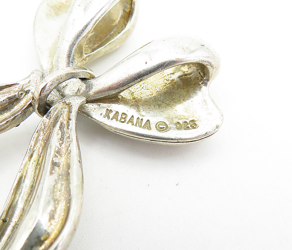 KABANA 925 Sterling Silver Vintage Modernist Bow Tie Ribbon Pendant PT4349