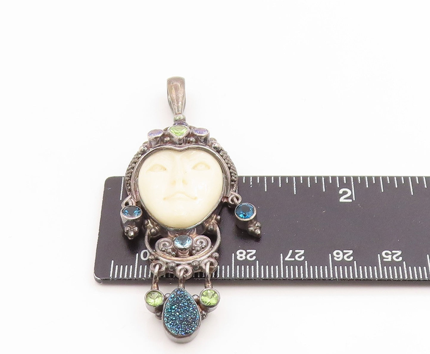 925 Sterling Silver Vintage Pendant SAJEN Multi Gemstone Bali Goddess PT26098