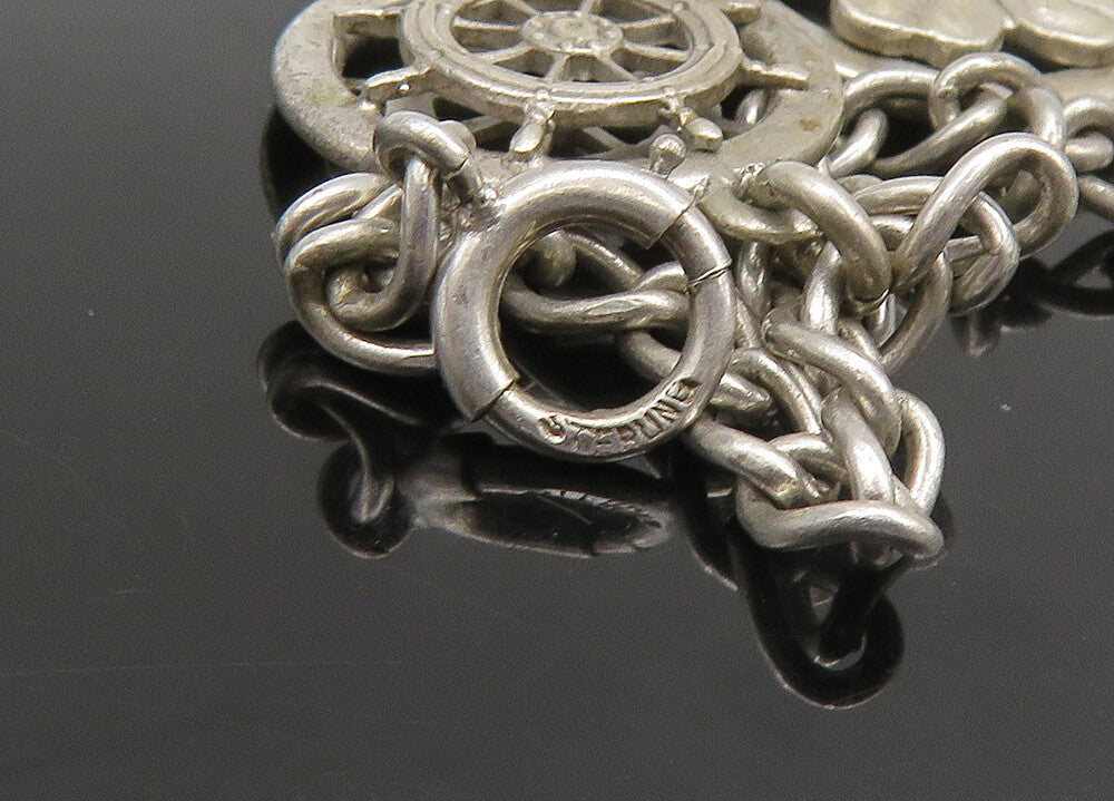 925 Sterling Silver Vintage Sail Boat Clover Good Luck Charm Bracelet BT9114
