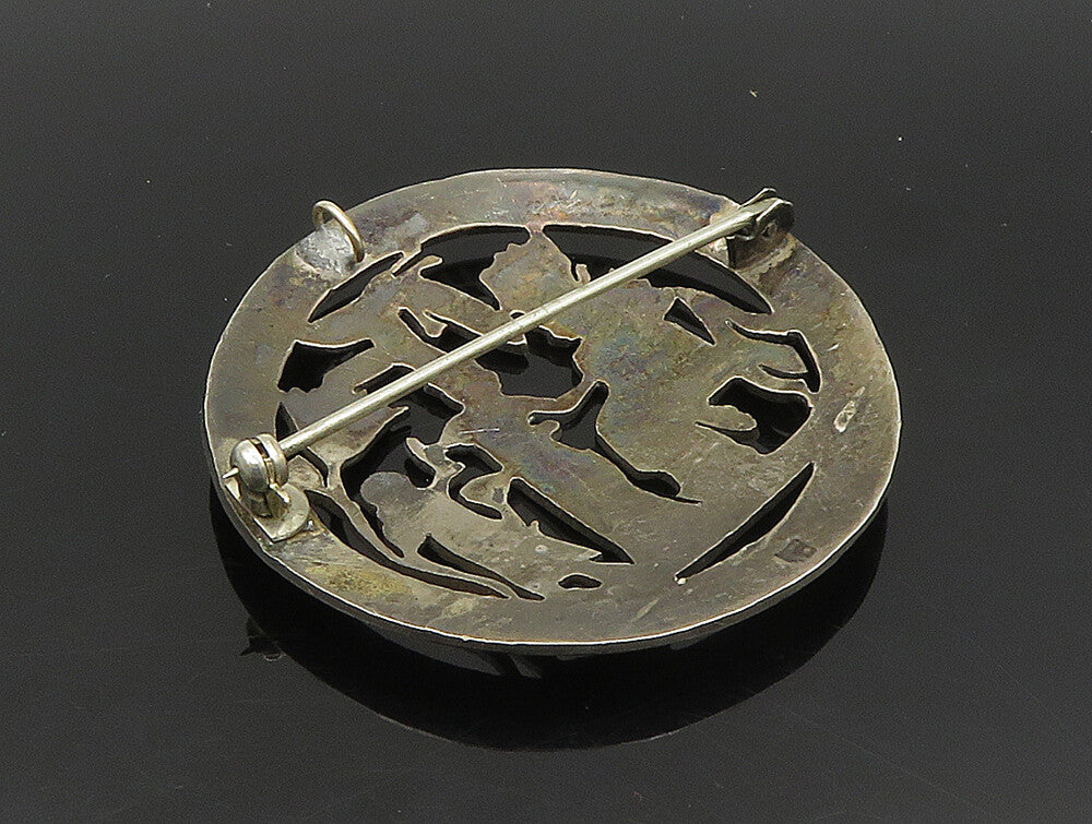 MIDDLE EAST 925 Silver Vintage Egyptian Pharaoh Scene Brooch Pin BP9324