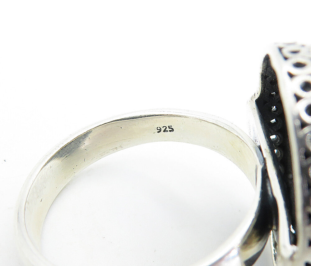 925 Sterling Silver Vintage Cabochon Black Onyx Cocktail Ring Sz 9.5 RG7146