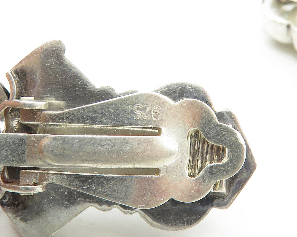 925 Sterling Silver Vintage Shiny Greek Key Non Pierce Drop Earrings EG9249