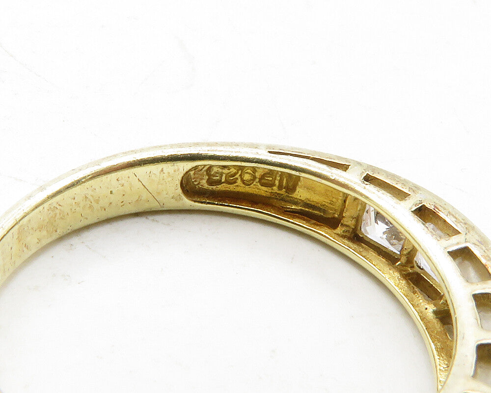 925 Sterling Silver Cubic Zirconia Gold Plated Shiny Band Ring Sz 7 RG13266
