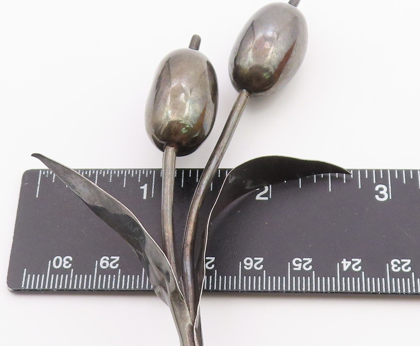 MEXICO 925 Silver Vintage Large Stem Flower Statement Brooch Pin BP9941