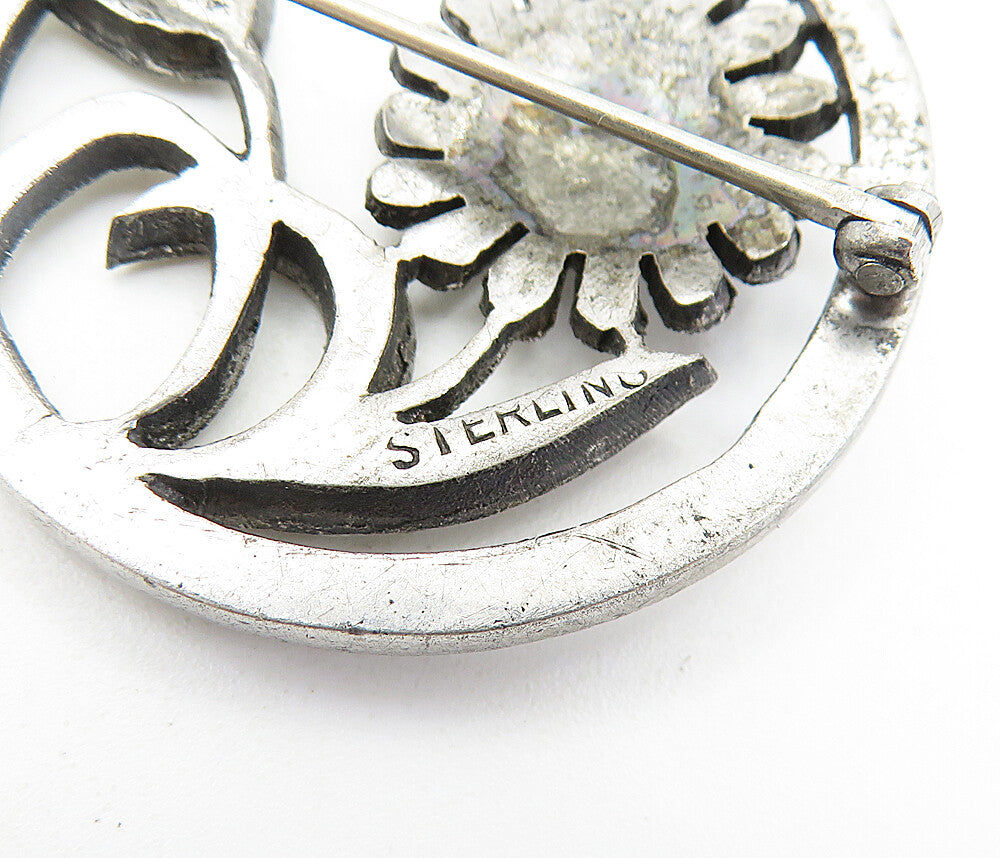 925 Sterling Silver Vintage Sparkling Blooming Flowers Brooch Pin BP2235