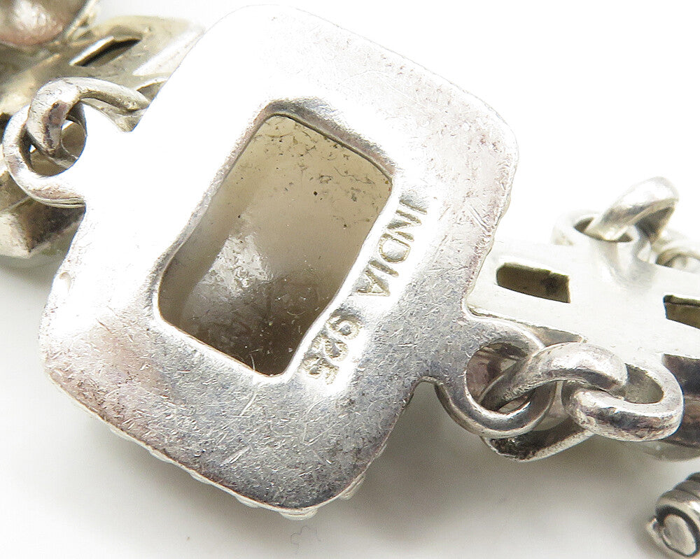 925 Sterling Silver Vintage Smoky Topaz & Quartz Chain Bracelet BT7725
