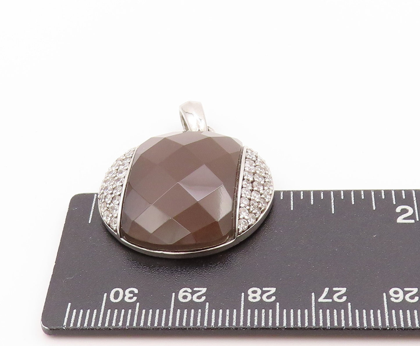 925 Sterling Silver Vintage Pendant Gemstone & CZ Designer Inlay PT24055