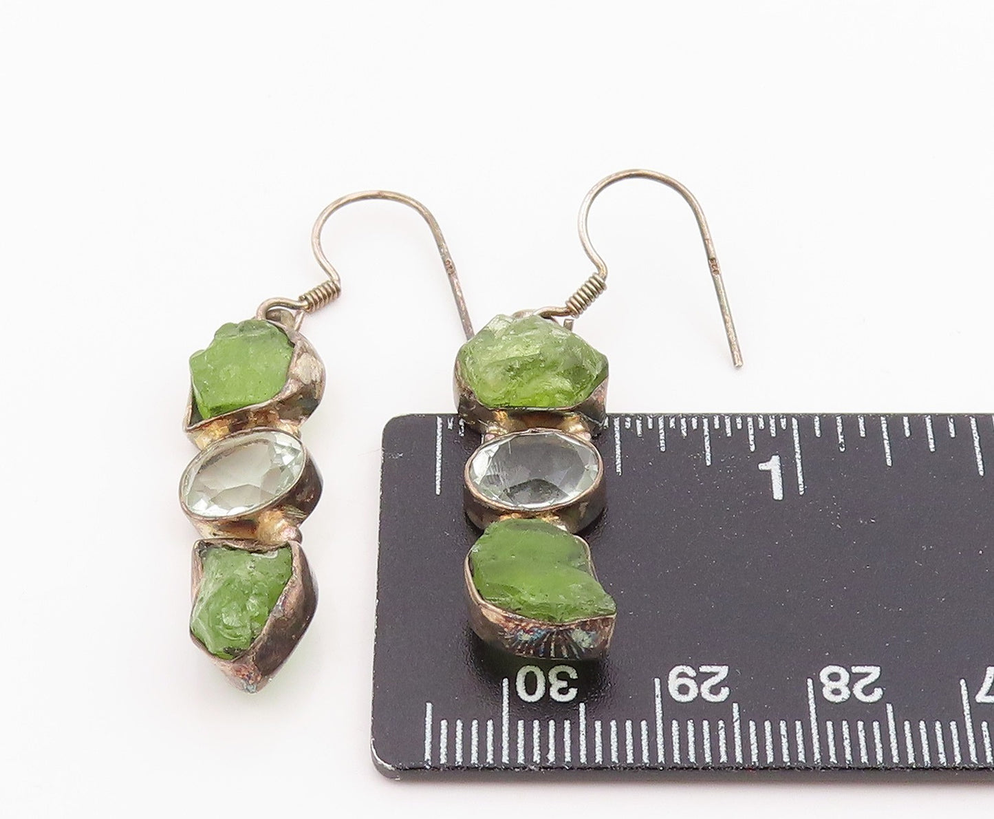925 Sterling Silver Vintage Earrings Modernist Peridot & Topaz Dangle EG14074