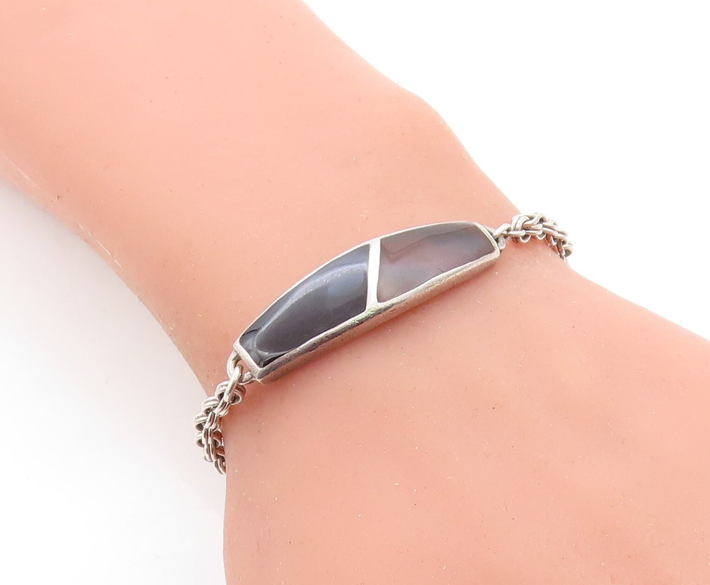 MONET 925 Sterling Silver Vintage Enamel Double Link Chain Bracelet BT2195