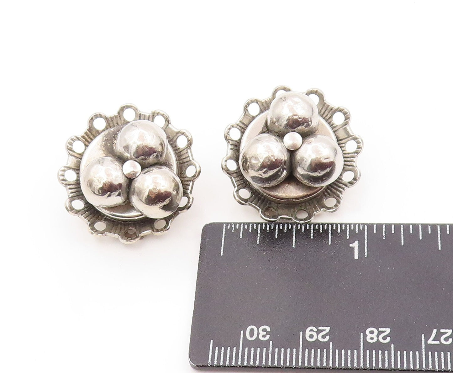 925 Sterling Silver Vintage Earrings FREIRICH Dark Tone Beaded Design EG13330