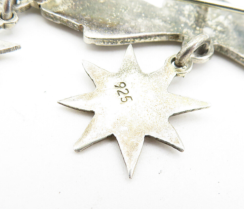 925 Sterling Silver Vintage Etched Angel Dangling Stars Brooch Pin BP1619