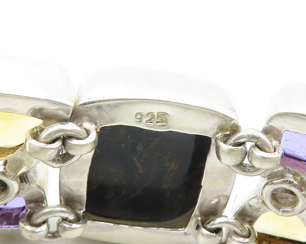 925 Sterling Silver Amethyst Citrine Topaz & Jasper Chain Bracelet BT7485