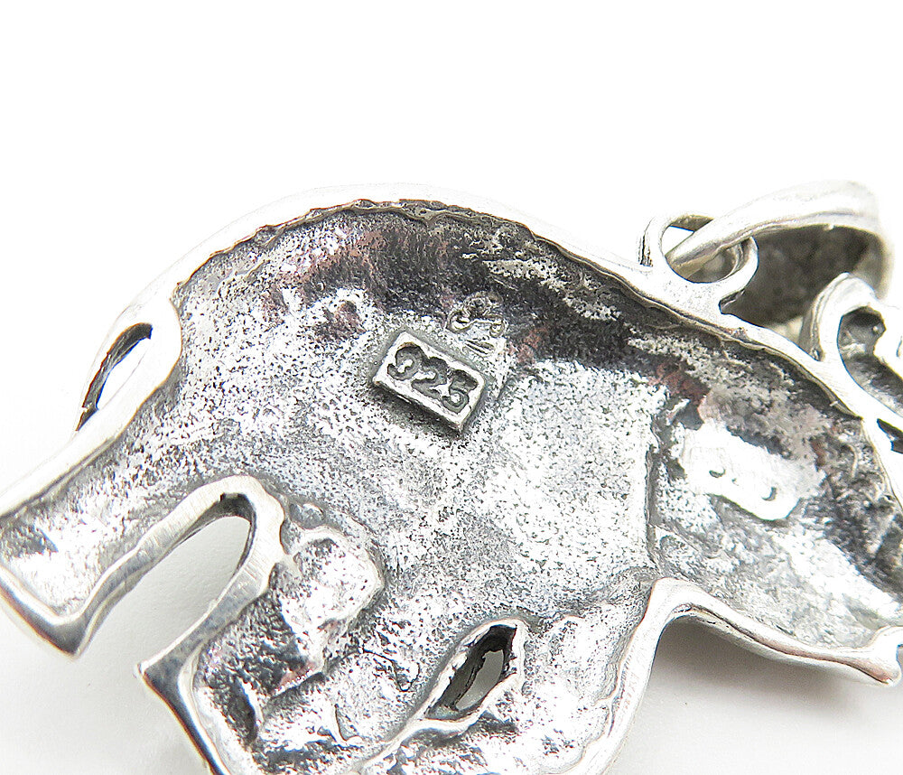 925 Sterling Silver Vintage Circle Detail Elephant Motif Drop Pendant PT5752