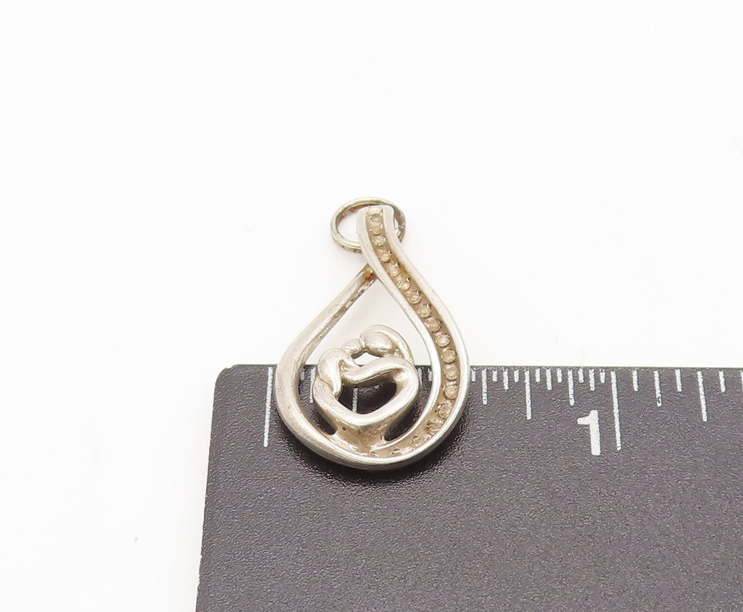 925 Sterling Silver Vintage Pendant Mom Child Love Diamonds Musical Note PT22605