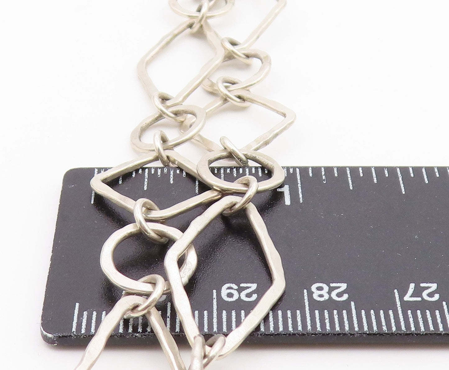 DESIGNER 925 Silver Vintage Shiny Hammered Multi Shape Chain Bracelet BT8819