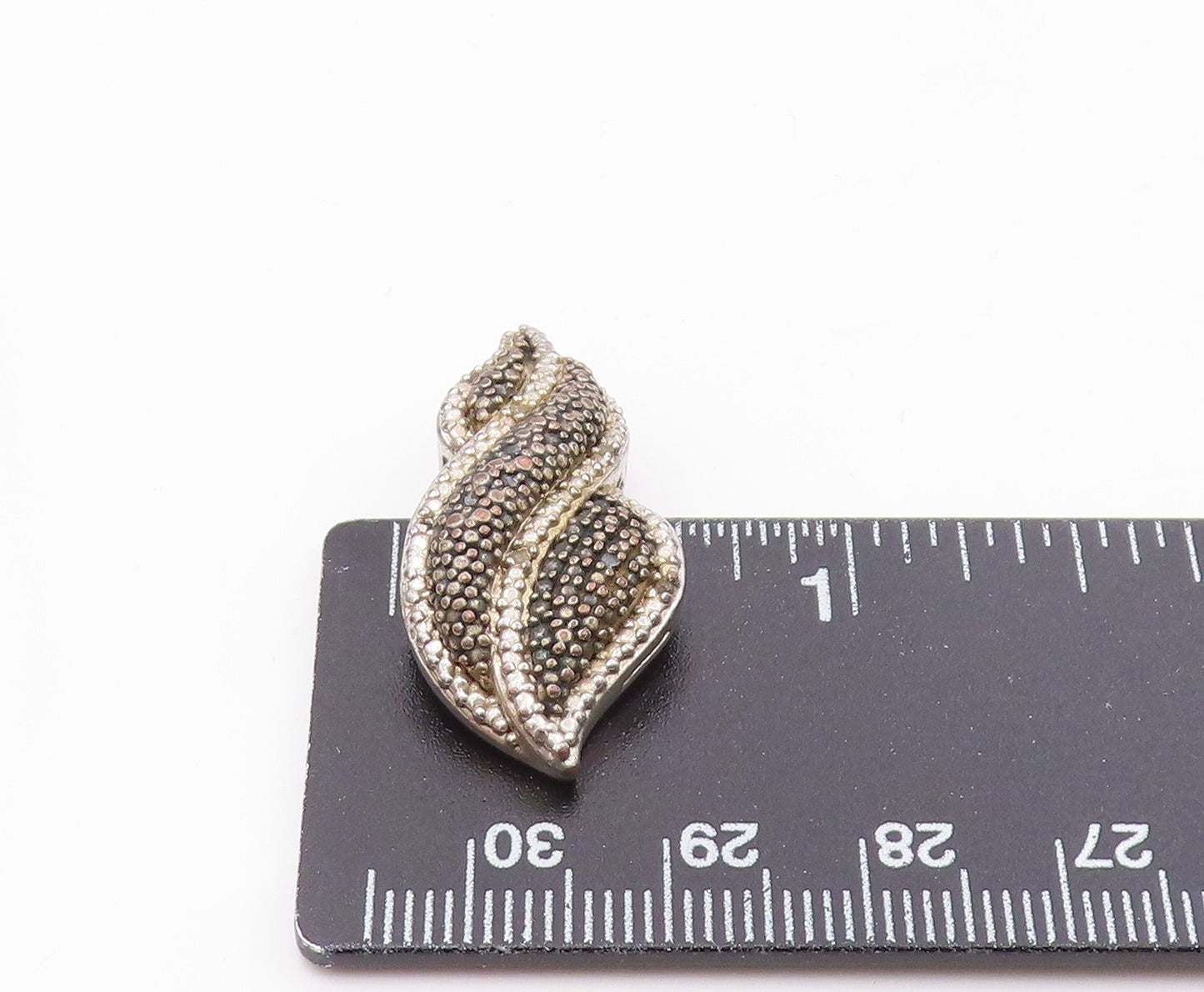 925 Sterling Silver Vintage Genuine Diamonds Two Tone Swirl Pendant PT15414
