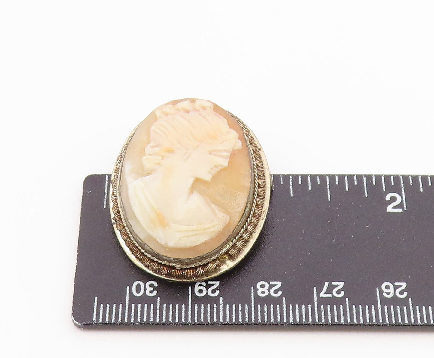 925 Sterling Silver Vintage Carved Woman Profile Cameo Brooch Pin BP8122