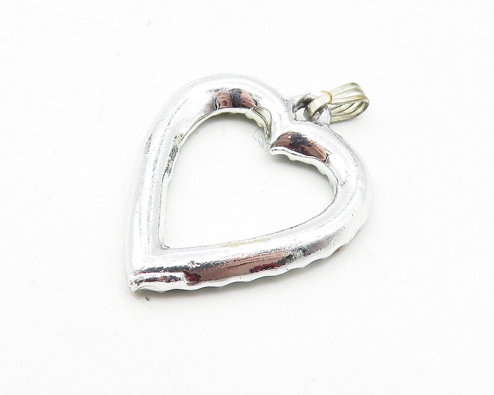925 Sterling Silver Green Topaz Shiny Open Love Heart Drop Pendant PT8001