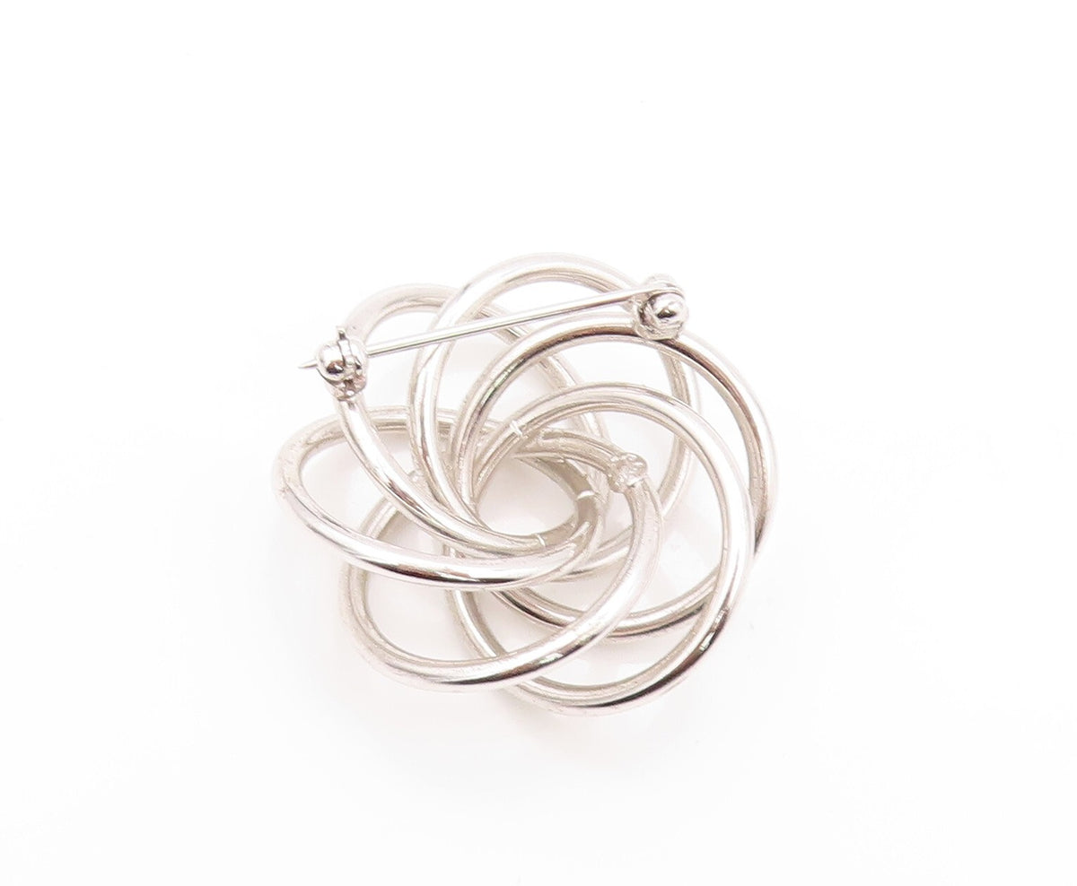 925 Sterling Silver Vintage Brooch Modernist Cutout Rings Flower BP11519